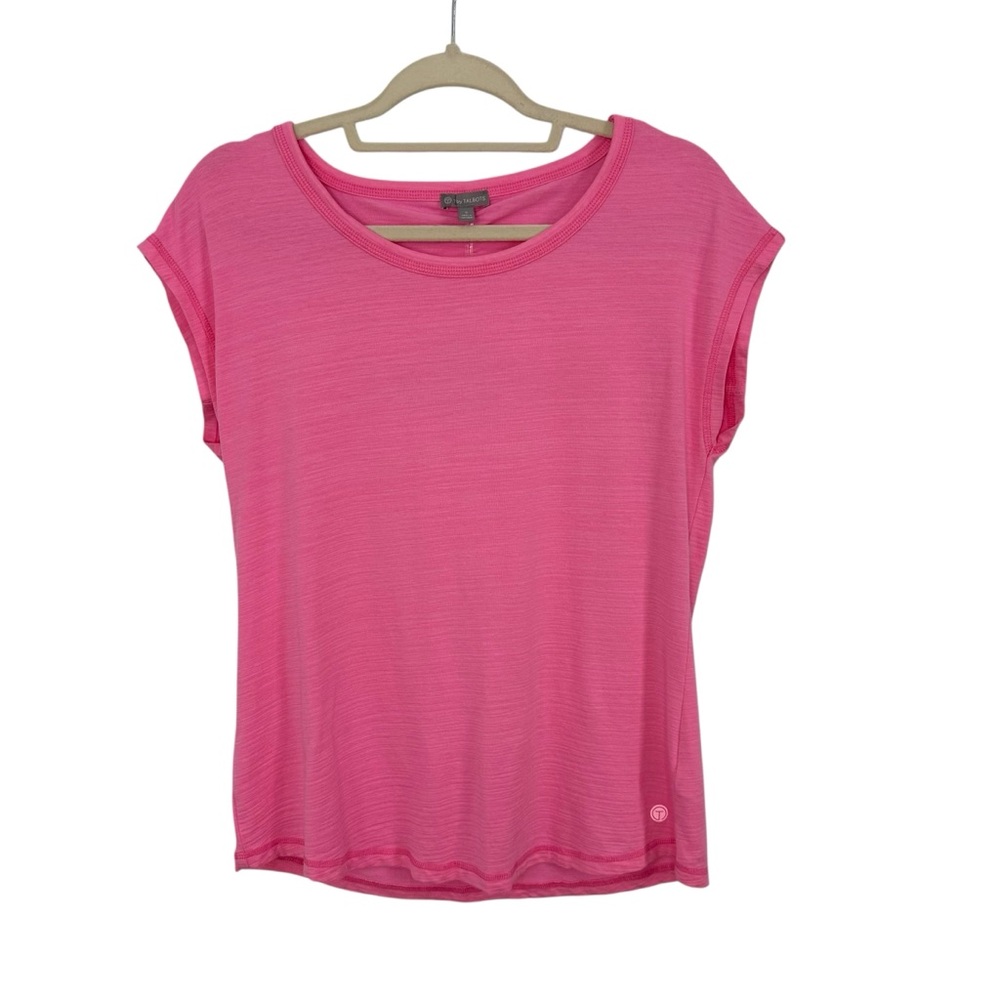 T by Talbots Pink Short Cap Sleeve Knit Top Size Small Crew Neck Slub Jersey